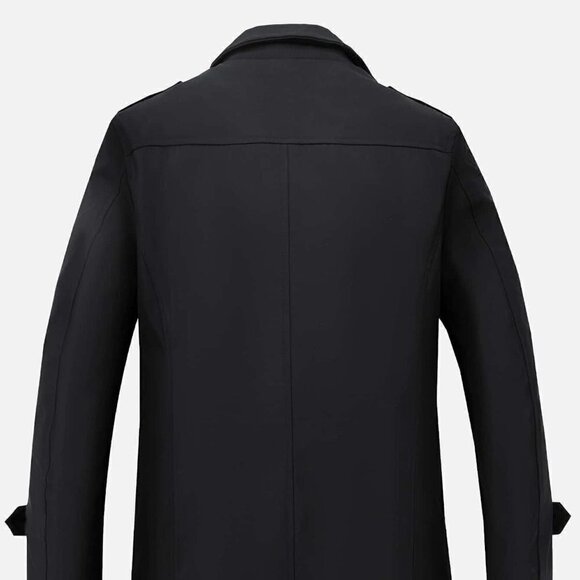 Black Preppy Mens Slant Pockets Button Up Trench Coat - Picture 3 of 7